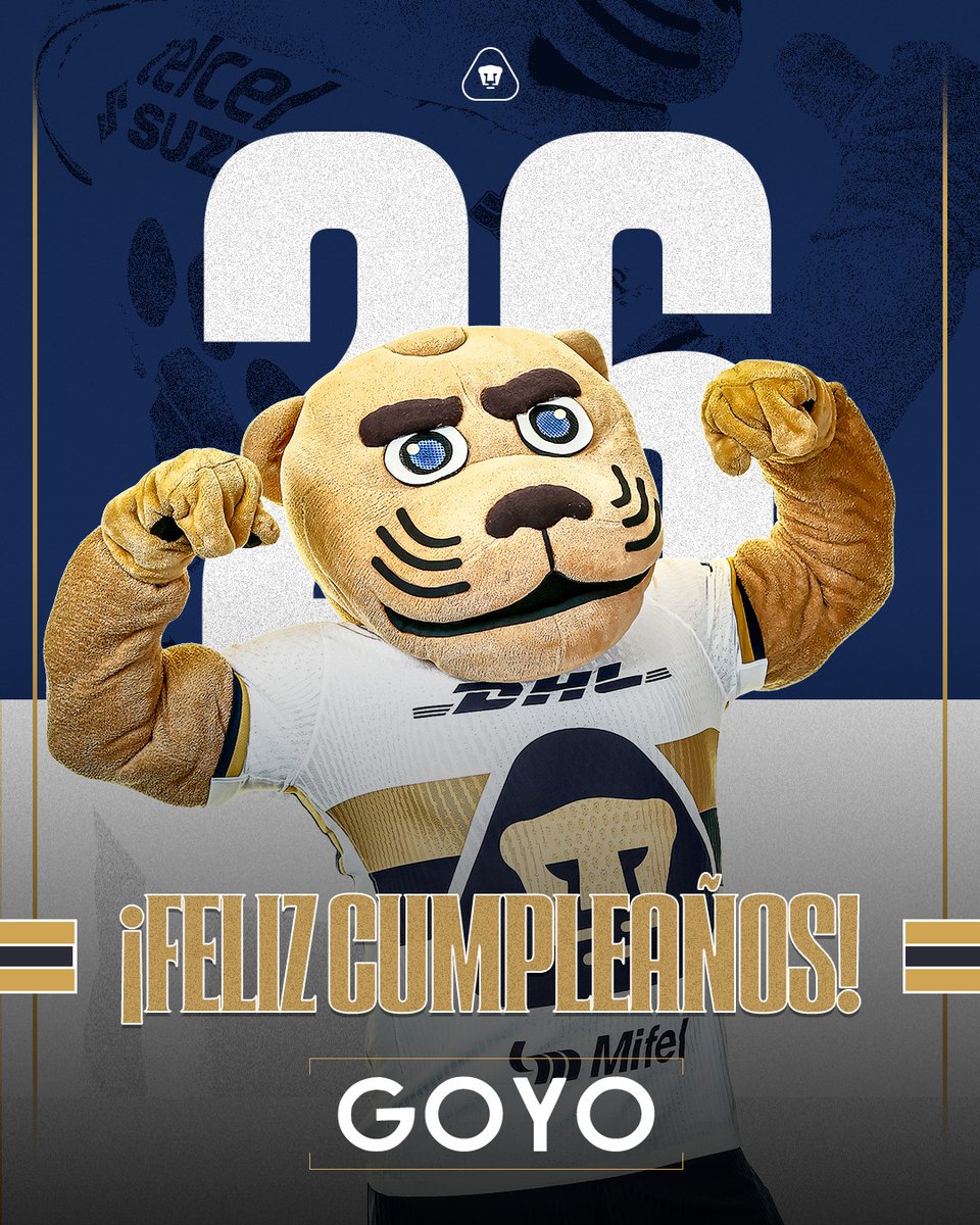 ¡Feliz cumple, a la mascota más bonita del futbol mexicano, Goyo! Que la vida te siga tratando como el grande que eres. 🥳

¡Ya son 26 años siendo nuestro compañero incondicional, el que nos llena de energía y orgullo, 26 años representando a Pumas, Goyo! 🫂

Pásala increíble