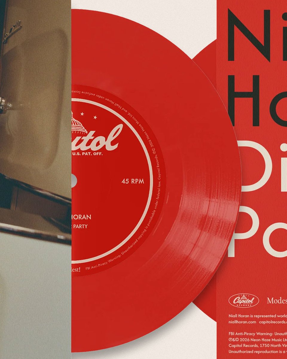 umusic's tweet image. LIMITED EDITION red 7 inch vinyl featuring #NiallHoran's upcoming single 'Dinner Party' is available for preorder on our store 🍽️🔴 tinyurl.com/53xtkdbc