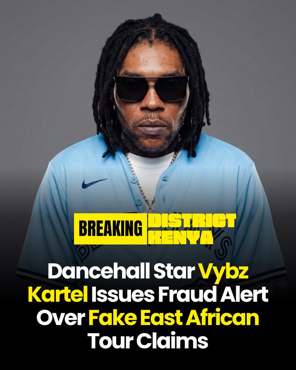 DISTRICTKENYA's tweet photo. Jamaican star Vybz Kartel has warned Kenyans not to fall victim to scammers claiming to book unauthorized East African shows.

No tour has been confirmed by his management, and anyone promoting such events may be running a fraud scheme. https://t.co/WUM4wRkh0X