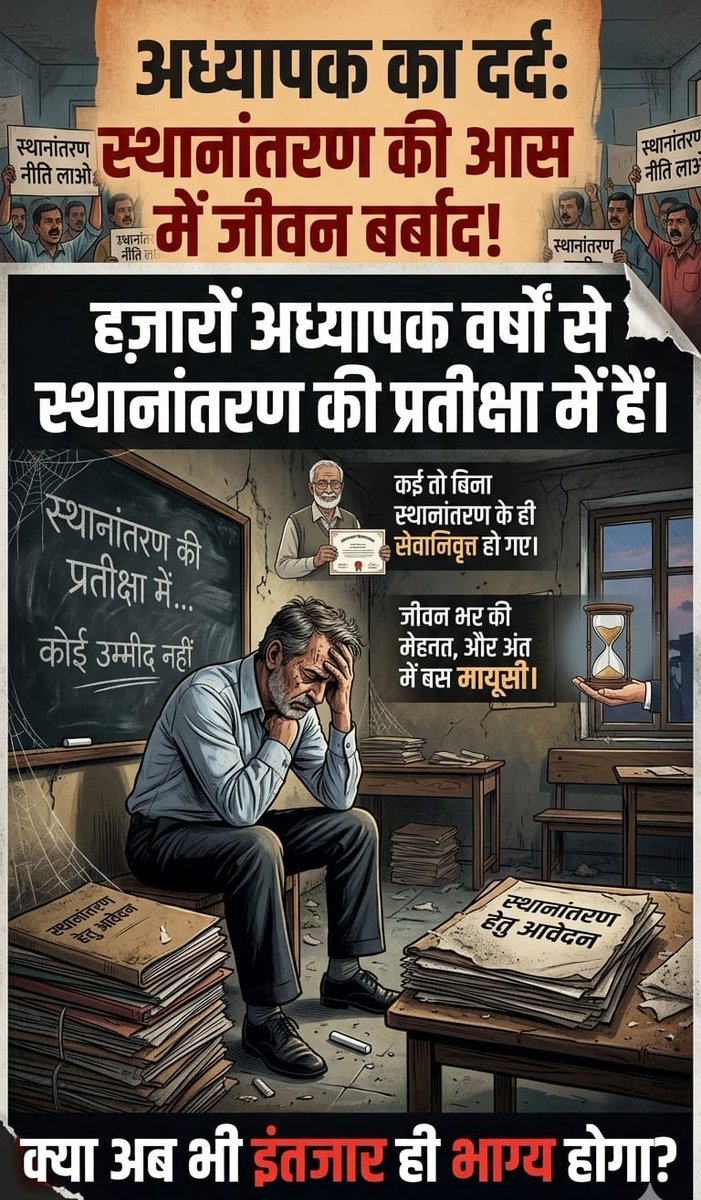 माननीय <a href="/BhajanlalBjp/">Bhajanlal Sharma</a> जी हजारों अध्यापक वर्षों से स्थानांतरण की प्रतीक्षा में हैं
#अध्यापक_मांगे_स्थानांतरण
#अध्यापक_मांगे_स्थानांतरण 
 <a href="/Bhajanlalofc/">Office Of Bhajan Lal Sharma</a> <a href="/madandilawar/">Madan Dilawar</a> <a href="/narendramodi/">Narendra Modi</a> <a href="/narendramodi_in/">narendramodi_in</a> <a href="/PMOIndia/">PMO India</a> <a href="/RajCMO/">CMO Rajasthan</a> <a href="/rajeduofficial/">Dept of Education, Rajasthan</a>