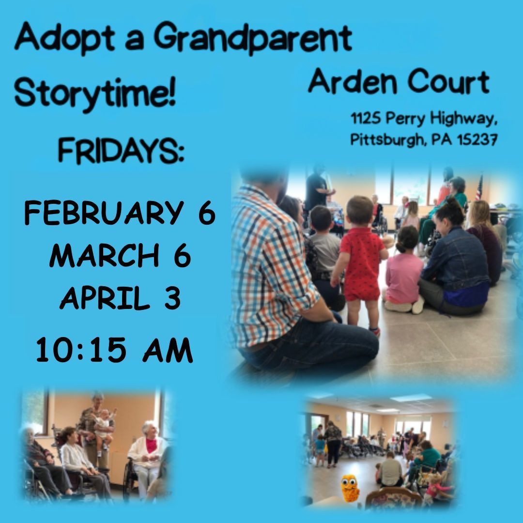 shalerlibrary's tweet image. Adopt a Grandparent Storytime at Arden Court! Join #ShalerLibrary's Misses Ing &amp;amp; Joyce for songs, rhymes, stories and the opportunity to meet new friends who live at 1125 Perry Hwy, Pittsburgh 15237 on Friday, March 6 from 10:15–11:45 AM. No registration is needed. #snhl