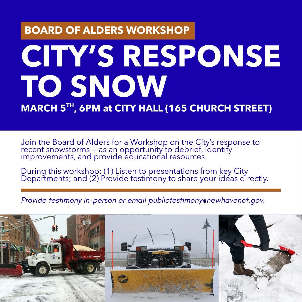 Have concerns about the City's snow removal policies? Shoveling of bus stops and handicap ramps? You may wish to attend this workshop and hearing tonight at City Hall.