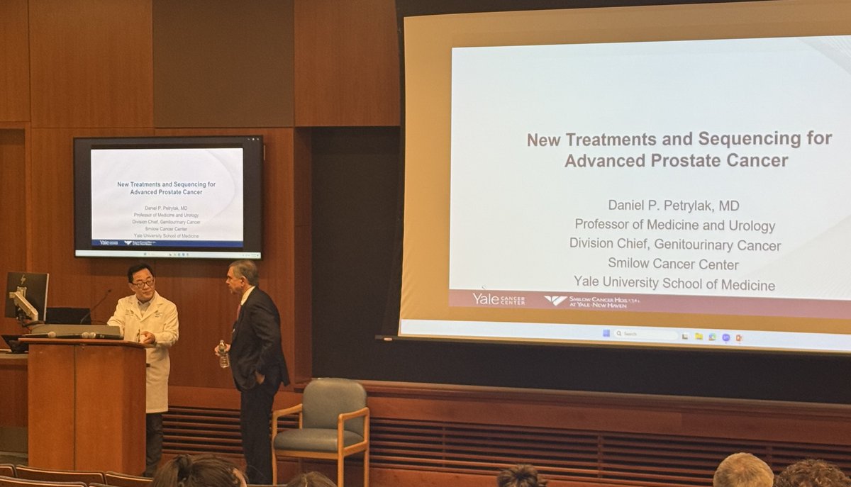 YaleCancer's tweet image. During #GrandRounds Dr. @DanielPetrylak @Yale_Urology was hailed as the ‘Father of Chemotherapy’ for #prostatecancer and shared his excitement for the future: "#RIPTACs and bispecifics are incredibly promising, especially when combined with advancements in #molecularsequencing.