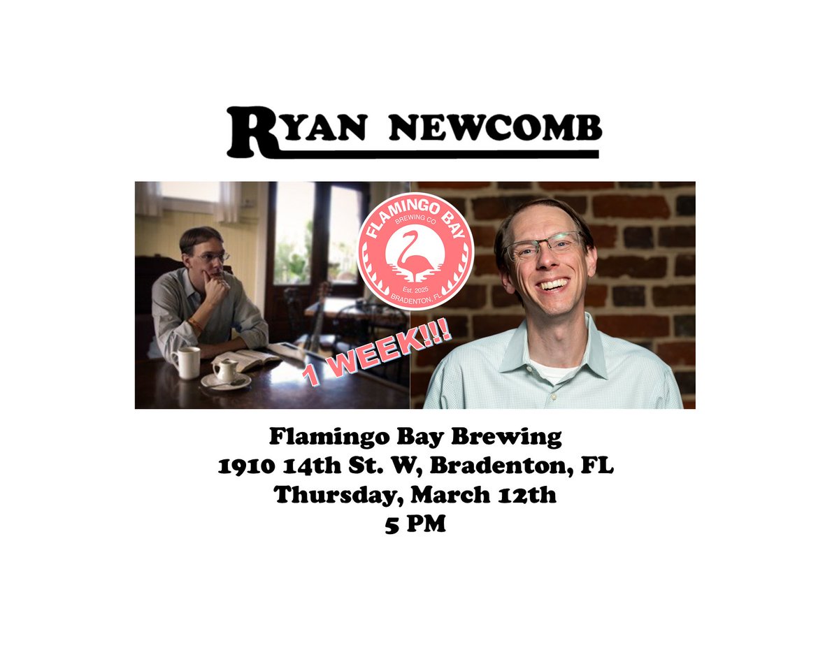 We are 1 week away!!! Make your plans now to be @ Flamingo Bay Brewing in Bradenton, FL next Thursday, March 12th. Music starts at 5 pm. Food truck will be there, so come order some food and drinks and let's catch up!!! Can't wait to see all of you