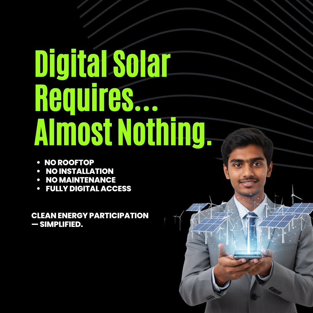 SolarCapital_'s tweet image. Your energy choices shouldn’t require a second job.

Traditional solar often means:
⚡ Installation planning
⚡ Vendor coordination
⚡ Maintenance responsibility

🔗 Visit solarcapital.in

#DigitalSolar #DigitalSolarInvestment #SolarForProfessionals #SolarCapital