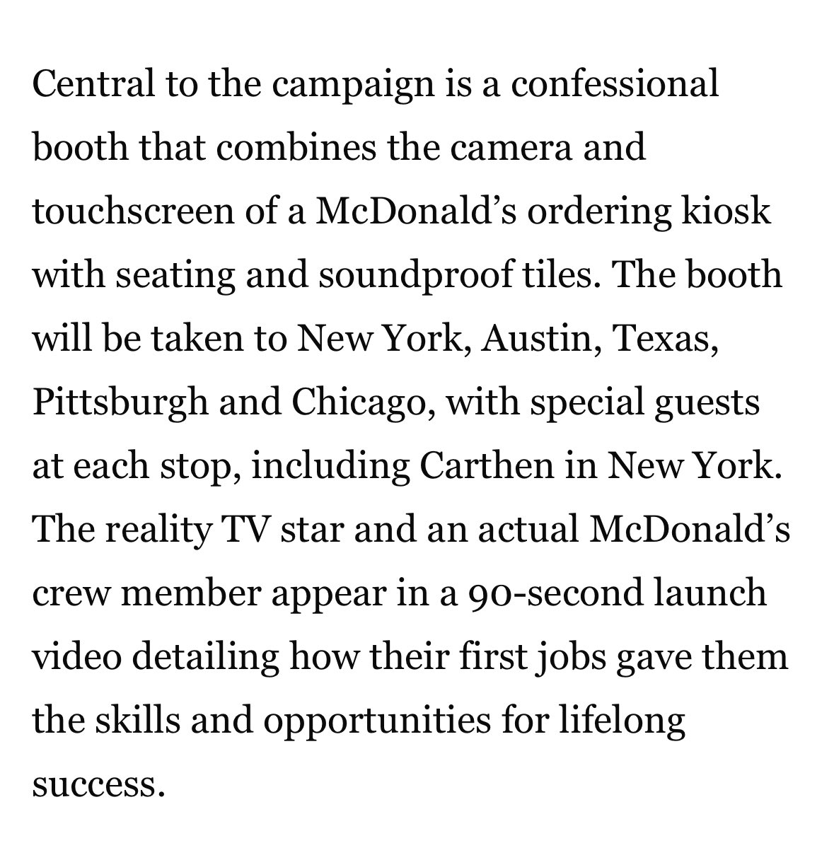 nicolandriainfo's tweet image. 🔗 Olandria joins McDonald’s in its reality-TV-inspired campaign turning kiosks into confessionals. She’ll be at the New York stop from March 6 - 7 via marketingdive
#FirstJobConfessional #myfirstjob #olandria