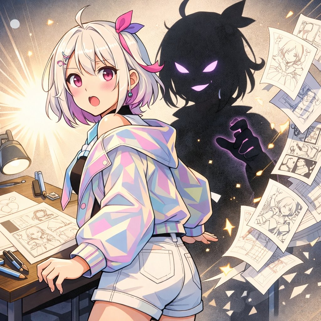 You write the story. HANASEE draws the manga.

HANASEE Prompt:

"A girl discovers her shadow has its own will."