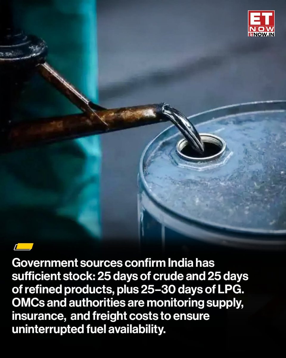marketsday's tweet photo. Global crude is surging, but petrol and diesel prices in India remain steady. Oil marketing companies (OMCs) are absorbing costs, and the government says reserves are sufficient. Here’s what could decide fuel prices in the coming days.

[Iran, US, War]

#ETExplains https://t.co/Me8fNWZmMU