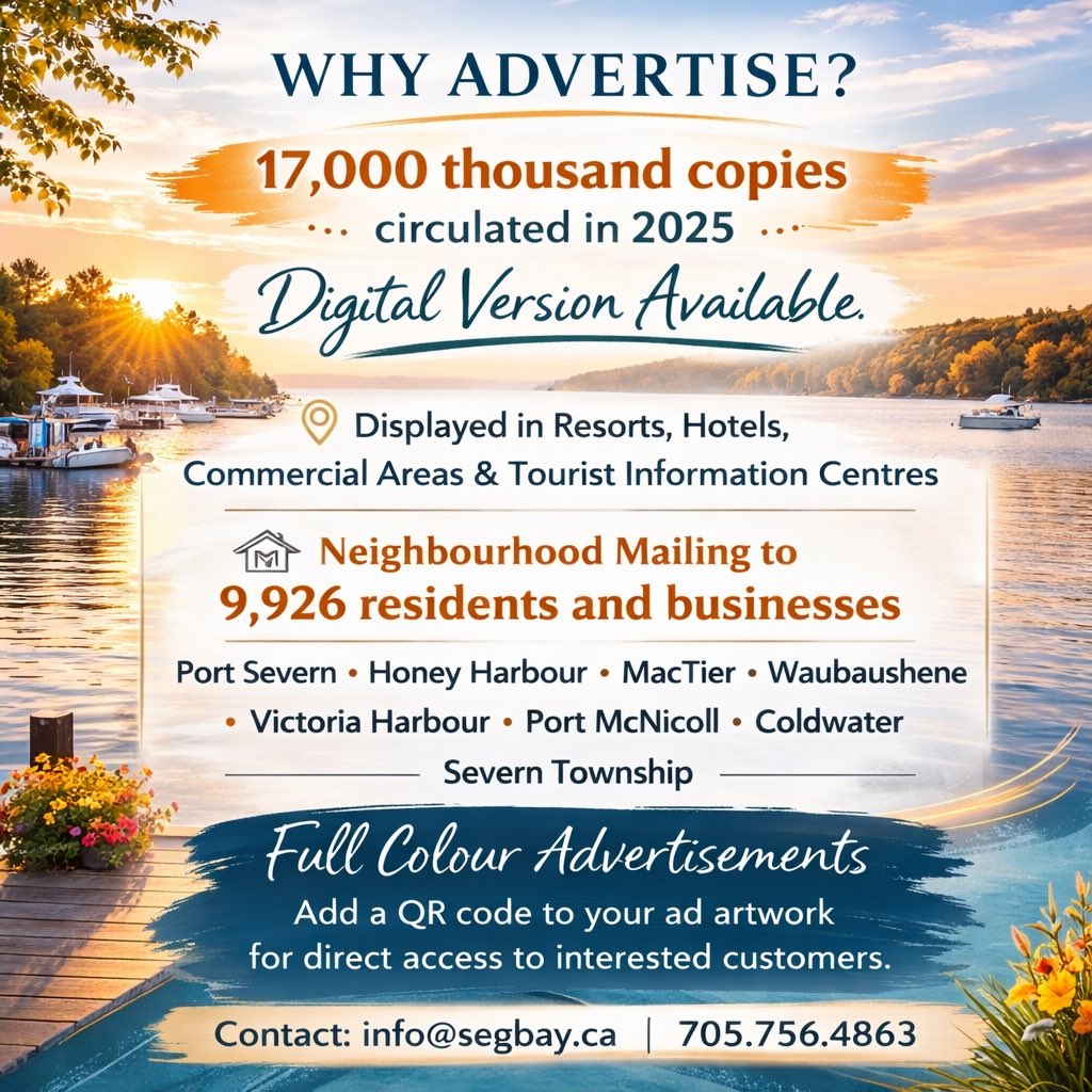 infoSegbay's tweet photo. 📣 Advertise in the 2026 SEGBAY Visitor Guide &amp; Business Directory

✔ 17,000 copies circulated
✔ Digital version available
✔ Displayed in resorts, hotels &amp; visitor centres
✔ 9,926 mailbox drops across region

📅 Space deadline: March 23
📩 info@segbay.ca | 705-756-4863 https://t.co/AB6NWXdVeV