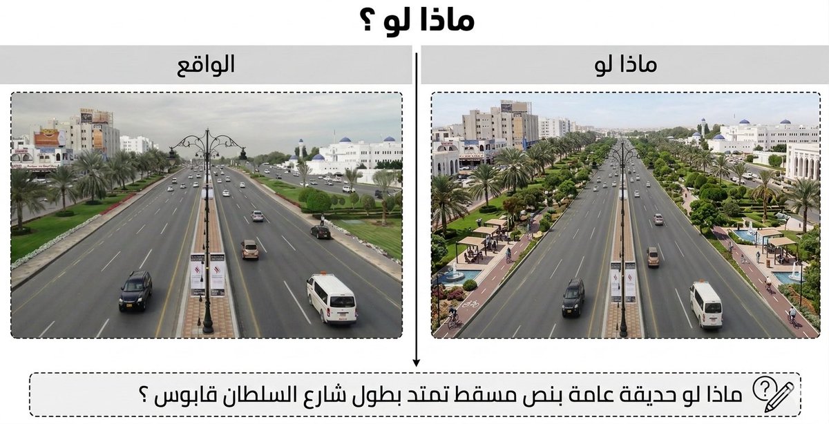 Tameer_om's tweet photo. المشاركة الثانية في حملة #ماذا_لو تأخذنا إلى قلب العاصمة مسقط! 🌳🇴🇲
من @theahmed77 يطمح لتحويل المساحات الخضراء الممتدة على طول شارع السلطان قابوس إلى حديقة عامة ضخمة ومسارات مشاة على غرار "هايد بارك"، لتكون متنفساً حيوياً للجميع. 🚶‍♂️🌿 https://t.co/6kvfnMCxXq