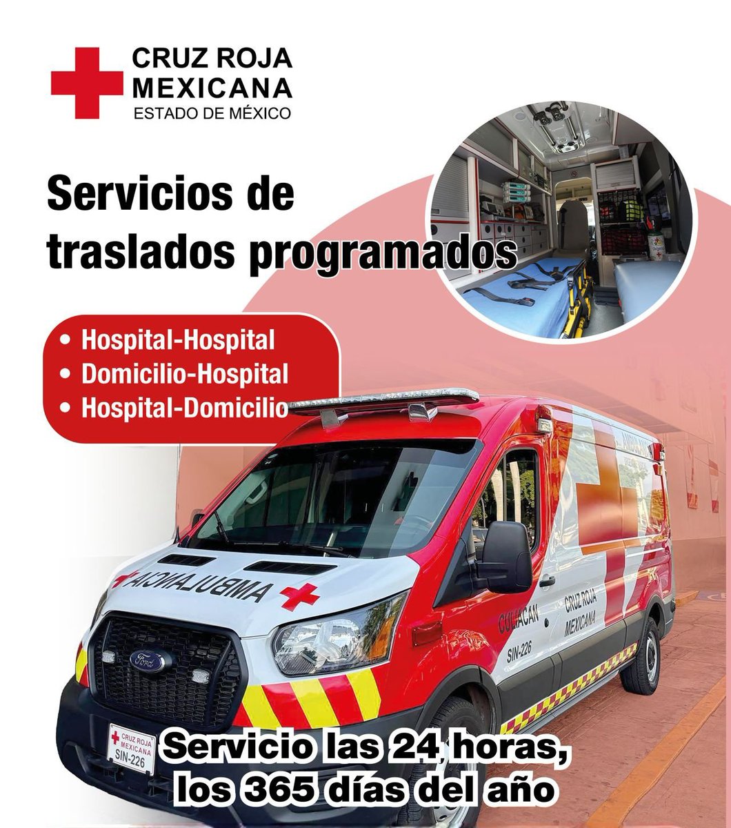 #SabíasQue en la Cruz Roja #Edoméx ofrecemos servicios de traslados programados. 

Acércate a la delegación más cercana a tu municipio. 

La #CruzRojaEstáContigo 👊🏽😉