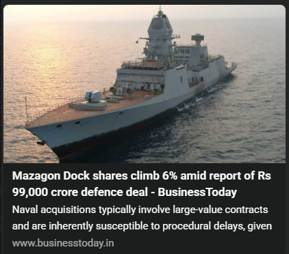 Mazagon Dock shares rising in India following an Indian Navy deal. They already hold 41.73% of Colombo Dockyard PLC and appear to be moving toward control. I think DOCK can go to the next level once Mazagon Dock Shipbuilders Limited takes control