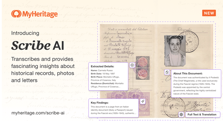 An exciting new tool from <a href="/MyHeritage/">MyHeritage</a>. Scribe AI uses AI technology to transcribe, translate and interpret historical documents and photos. Anyone can use Scribe AI for free on a limited number of images with extended use for subscribers. myheritage.com/scribe-ai #RootsTech