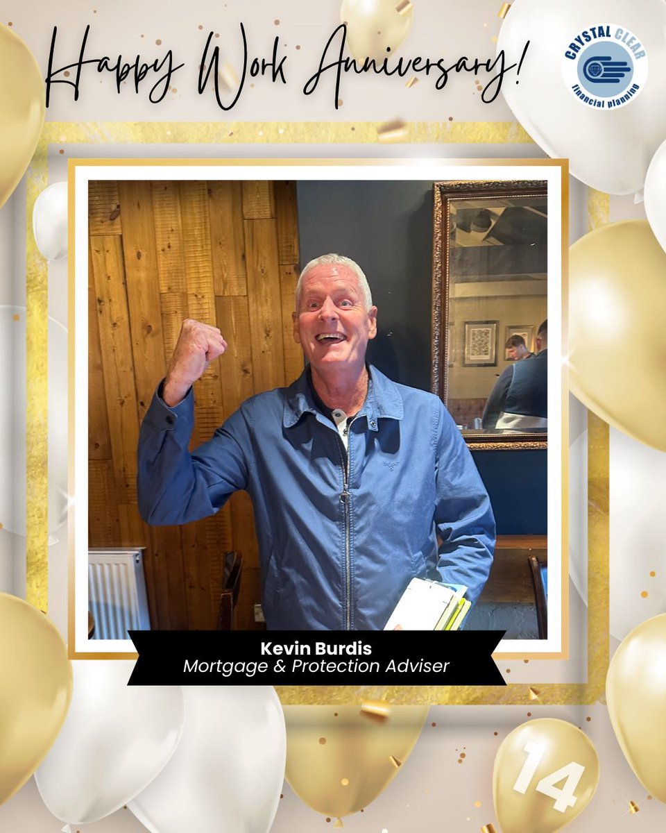 PlanningCrystal's tweet photo. Happy 14th Year Work Anniversary to our fantastic Mortgage &amp; Protection adviser, Kevin! 🎉

Here's to celebrating the great service that you have provided to our clients over the years. Thank you for being an invaluable part of our team, Kev! 🙌✨ https://t.co/cS7gS3Fqqh