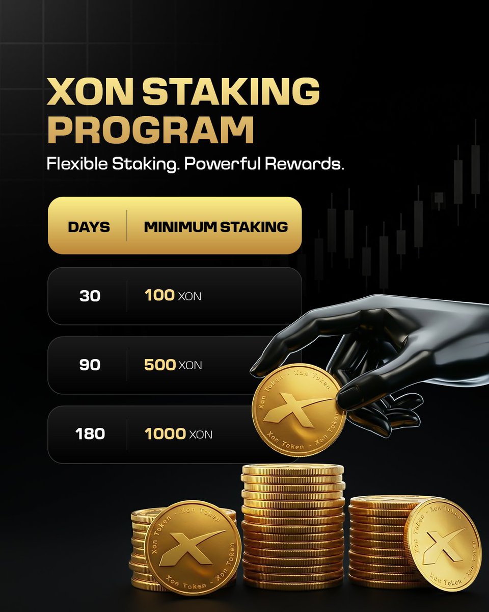 xontoken_io's tweet image. Introducing XON Staking 
Flexible Staking. Powerful Rewards. 
Choose the plan that fits your goals

📅 30 · 90 · 180 Days 
💎 100 · 500 · 1000 XON Packages

Flexible terms. Real rewards. Your rules. 
Start staking today. 🚀

#XchangeOn #XONStaking #XON #CryptoExchange