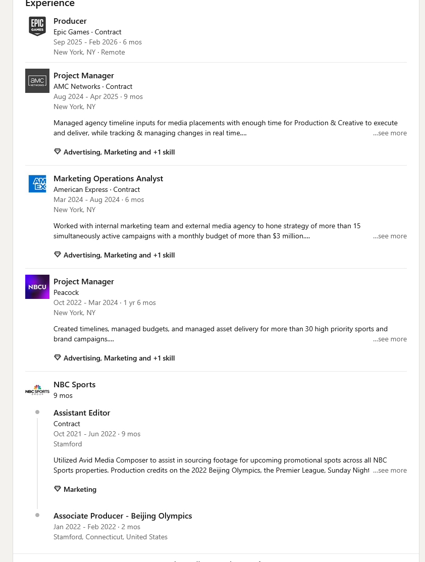 itsmeleaky's tweet image. DUDE ADIRA HAD AN ACTUAL IMPRESSIVE RESUME 

WDYM HE WORKED FOR PEACOCK,AMC, AMERICAN EXPRESS, AND NBC SPORTS