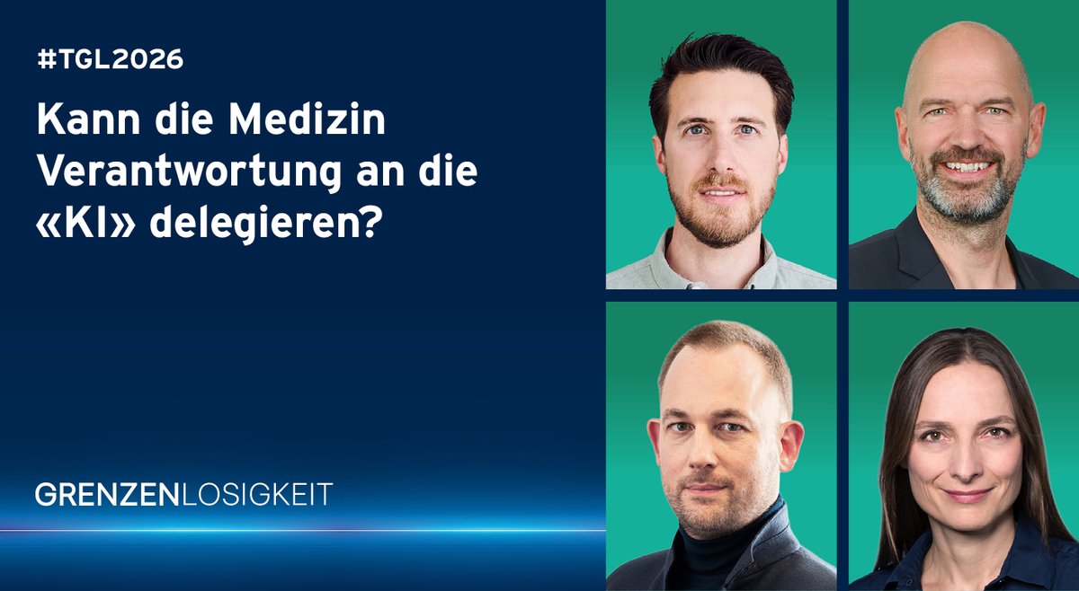 Kann die #Medizin Verantwortung an die #KI delegieren? An den #TGL2026 vom 25.+26. März diskutieren dazu Christian Baumgartner + Peter Kirchschläger <a href="/UniLuzern/">Universität Luzern</a>, David Vasella #WalderWyss und Susanne Wegener <a href="/hirslanden/">Hirslanden</a> 

#AI #Gesundheitsdaten
Alle Infos 👉t.ly/PTlNV