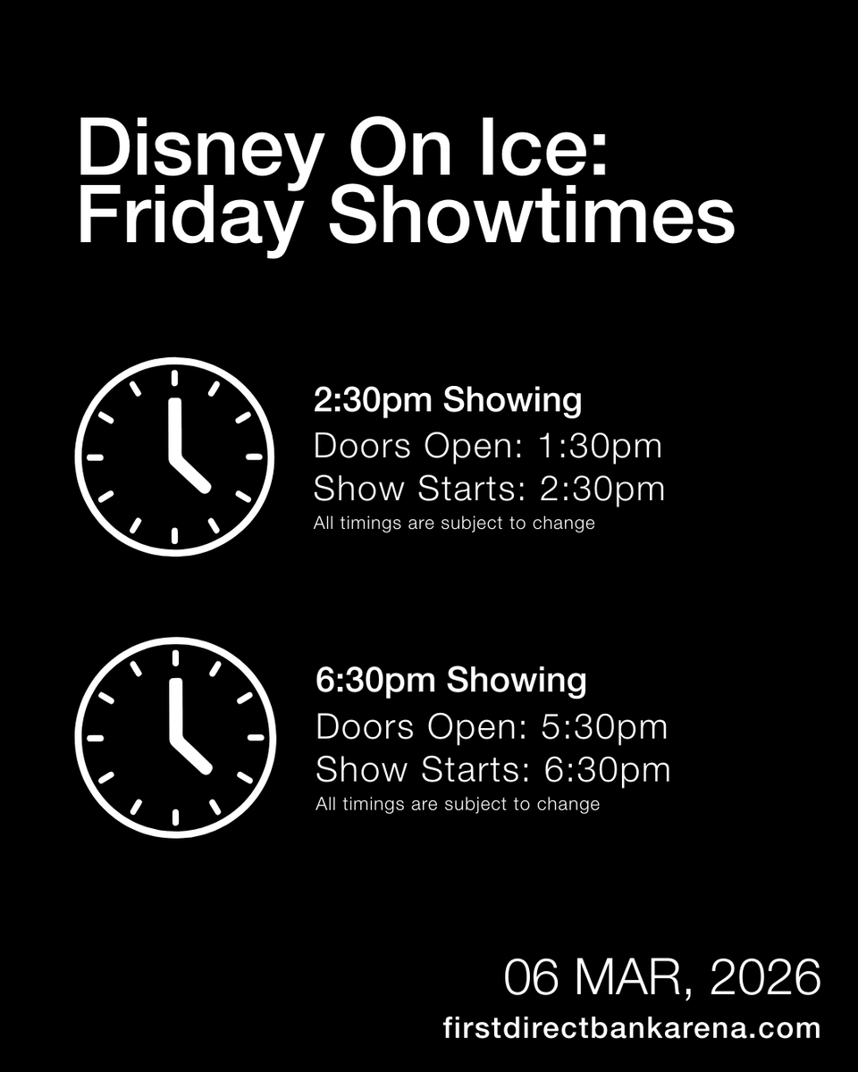 fdarena's tweet photo. Coming to see Disney On Ice on Friday?
All timings for both shows are on this post, we hope you enjoy the show!
⚡Security checks are in place to keep you safe https://t.co/qa8rVA9WMx
📍Plan your visit FAQ's https://t.co/YjwCTWJFjW

#disneyonice #firstdirectbankarena https://t.co/bWeJ09cZsp