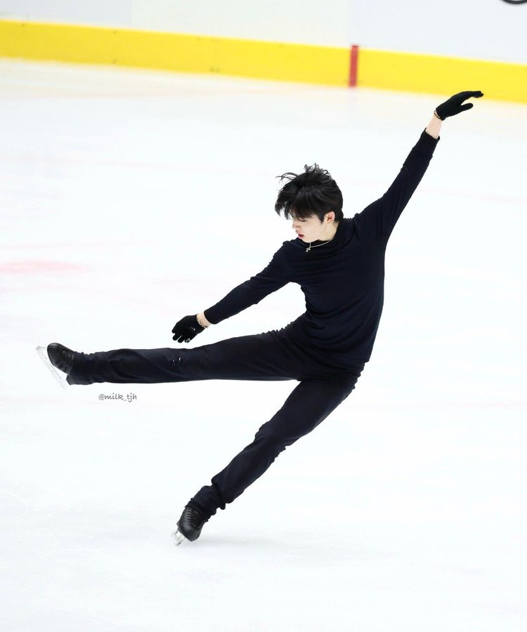 he’s ridiculous. on ice he can balance himself on the thinnest edges and look beautiful gorgeous breathtaking doing it, but on land—