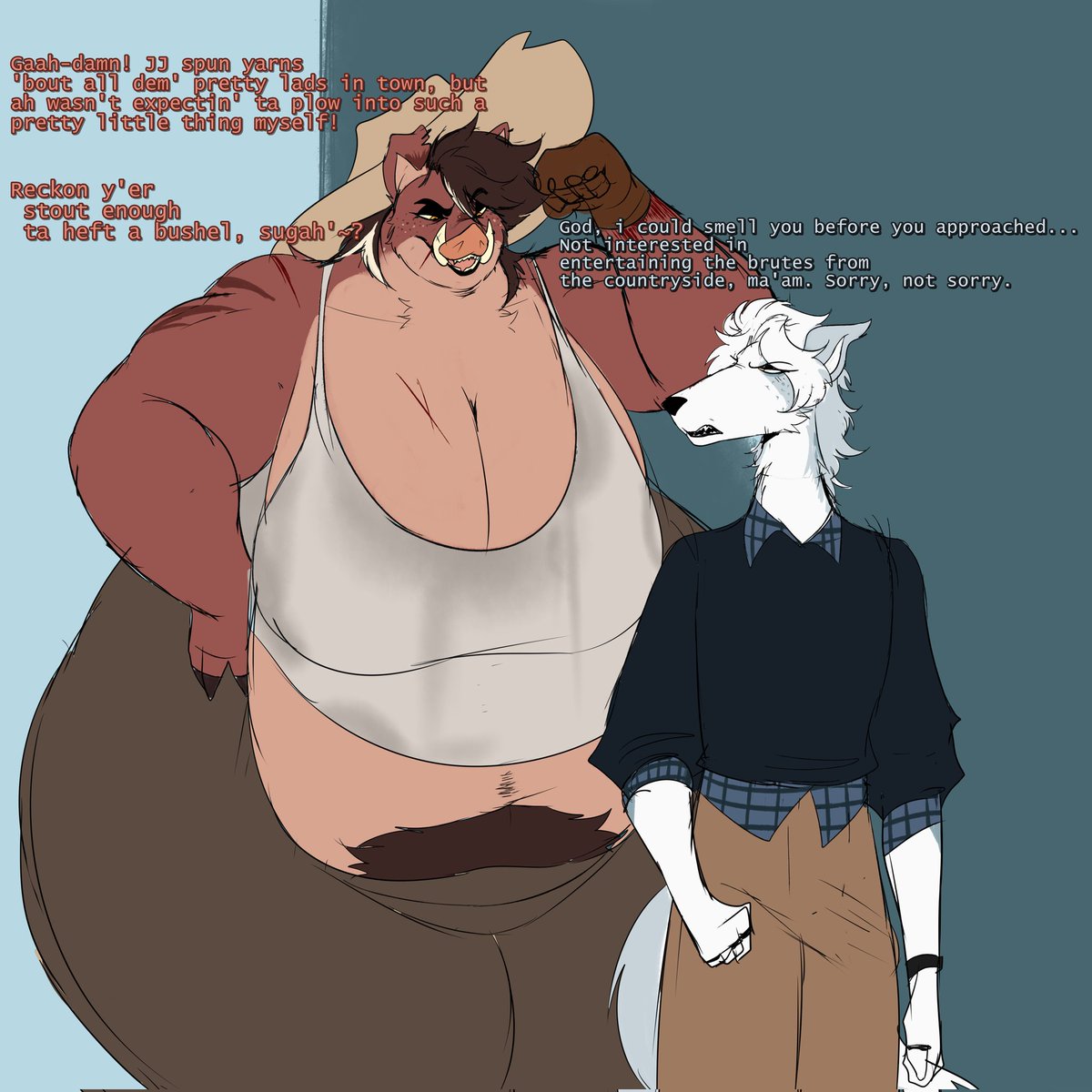 kasnothere's tweet photo. Farm lady, city boy
Story in two parts

Rough quickies i just wanted to see the two together https://t.co/o7FqVdEcq4