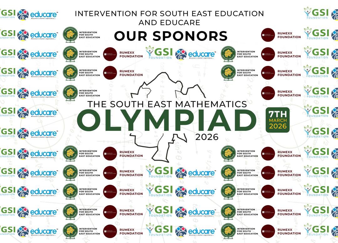 VoiceOfTheEast's tweet photo. Up to ₦5 MILLION on the line.
The Southeast Mathematics Olympiad Grand Finale holds on March 7 in Enugu, live on Afia TV.

From Primary to Senior Secondary, excellence is being rewarded.

Education is not talk in the East. It’s action.

Sponsored by: GSI Foundation, Rumexx Foundation, Educare, and Intervention for South East Education.