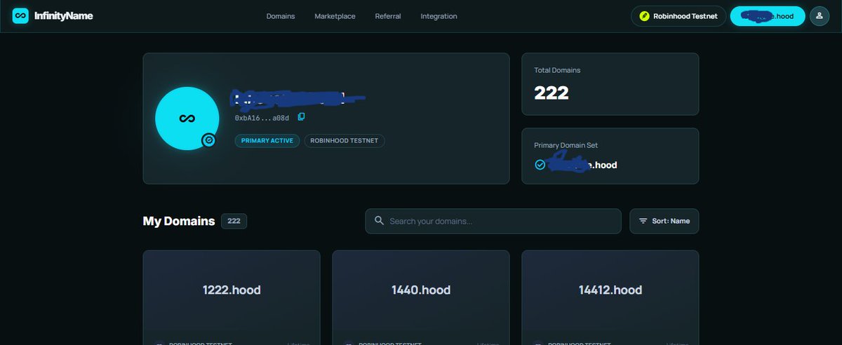 olaactu's tweet photo. @RobinhoodApp testnet still counting 222 domain register so far moving to 300 soon hope it transits to mainnet and bring Good Buck...πΈπΈπΈπ°#testnet #Robinhood #infinityname @Infinitynamecom https://t.co/69cYGeAkTz