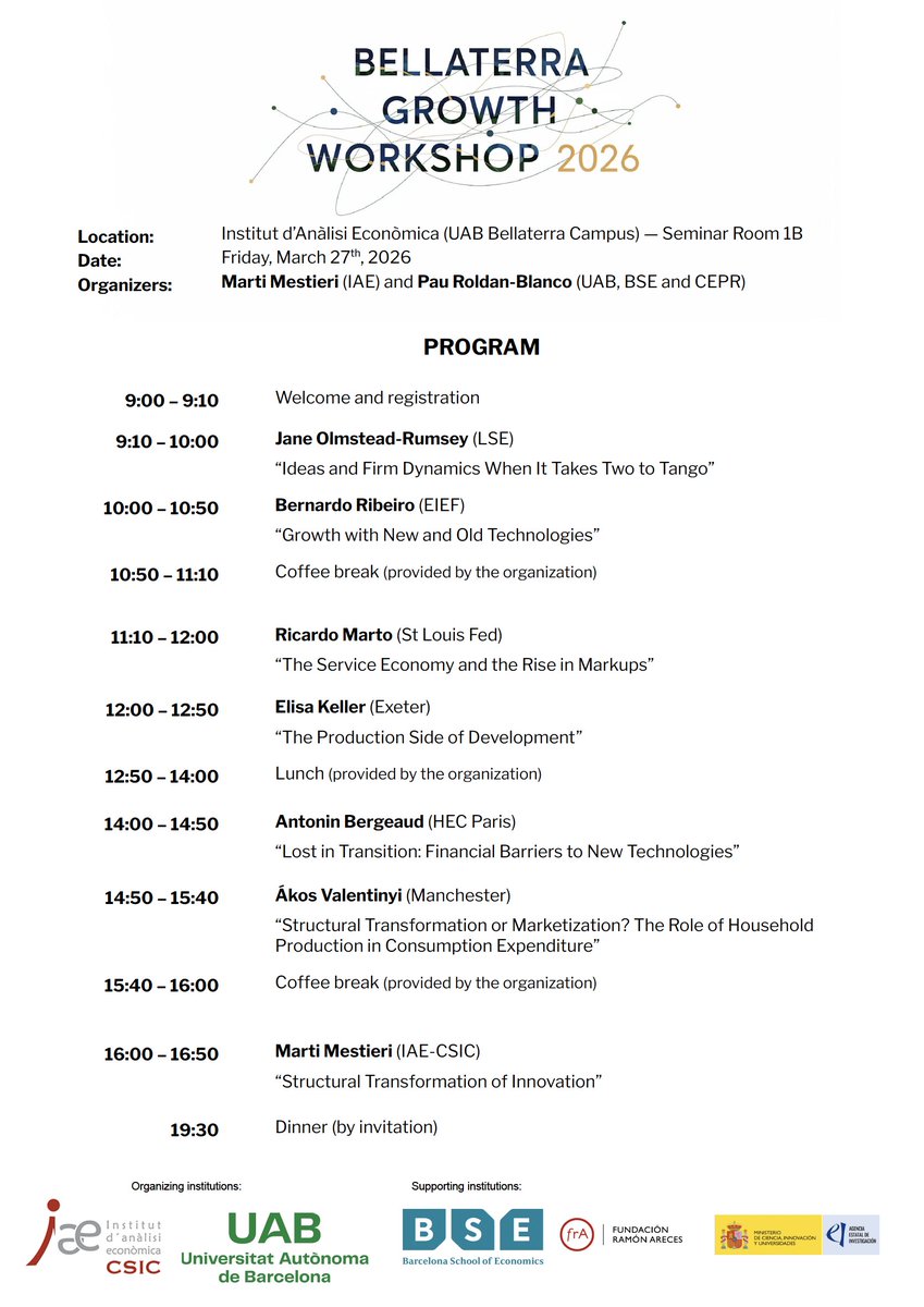 The registration link to the workshop on growth and development that I organize with Martí can be found here: shorturl.at/c9iYi

Sign up and join us if you're in Barcelona on March27th!