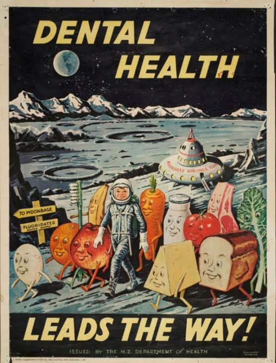 konstructivizm's tweet photo. This iconic mid-century poster, titled "Dental Health Leads the Way!", was issued by the New Zealand Department of Health around 1964 https://t.co/NFg97d9Xc2