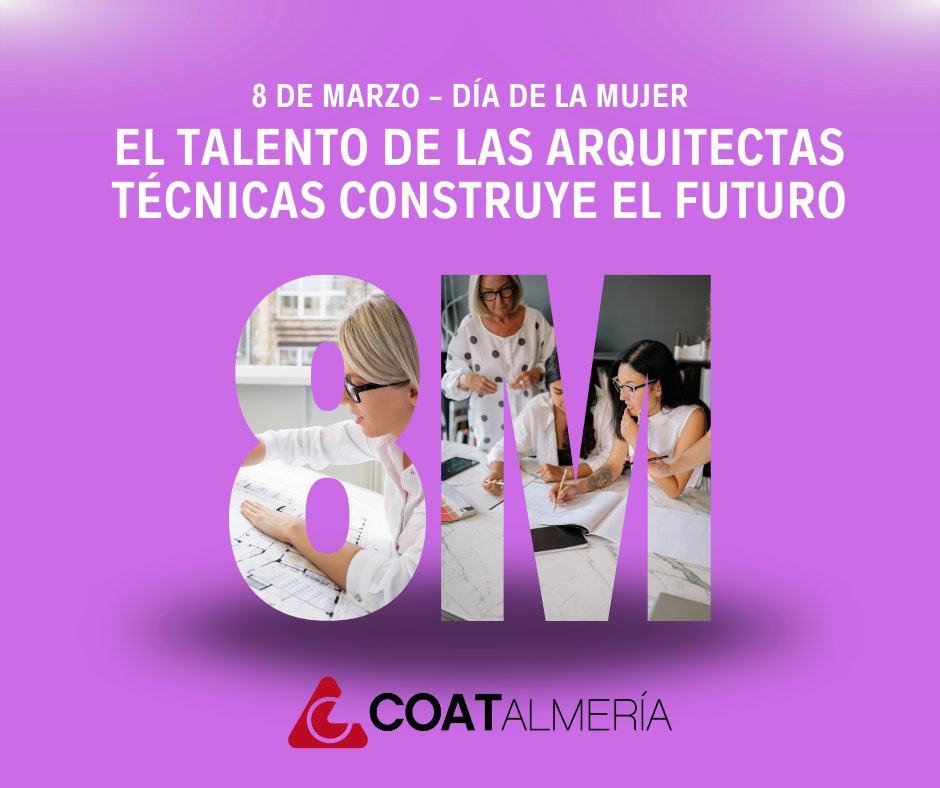 En este #8M, desde #COATAlmería destacamos el talento y la aportación de las arquitectas técnicas, profesionales que con su trabajo y visión ayudan a construir el futuro del sector. 💜🏗️
#8M #DíaDeLaMujer #ArquitecturaTécnica