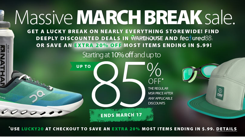 runningfreecan's tweet photo. Massive March Break Sale Starts Now - Shop right now and find savings of up to 85% off regular msr off almost the entire store. There's even a discount offer for an Extra 20% off nearly everything ending in $.99! Details: https://t.co/rZ3Klj8KwW https://t.co/xnkDHtb6OJ