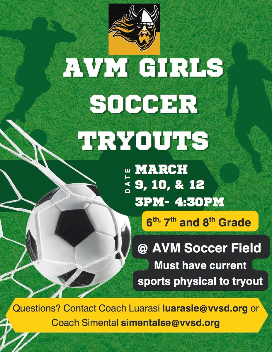 AVM_PE's tweet photo. Soccer try-outs coming soon! ⬇️⚽️🥅 https://t.co/ZiGc7UCZdg