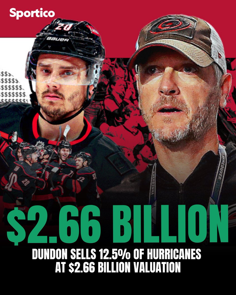 Carolina Hurricanes owner Tom Dundon has reached an agreement to sell 12.5% of the Hurricanes at a $2.66 billion valuation, according to multiple people familiar with the terms.

The deal includes three new minority partners, said the people who were granted anonymity because the