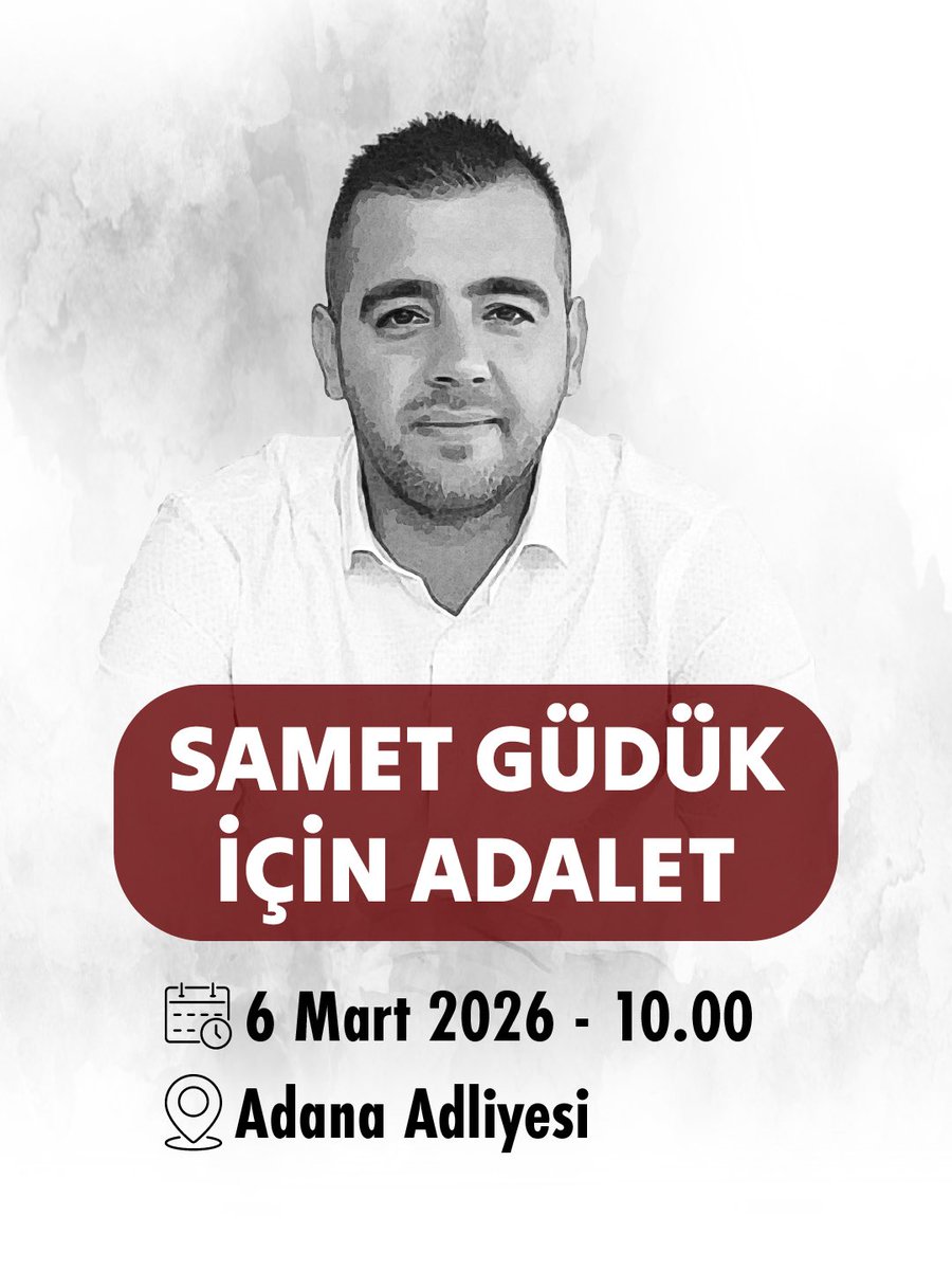Görev başındayken hain bir saldırı sonucu kaybettiğimiz değerli çalışma arkadaşımız, kardeşimiz Samet Güdük’ü unutmadık, unutturmayacağız.

Yarın Adana Adliyesi'nde görülecek duruşmada Samet’imiz için adalet arayışında bir araya geleceğiz.