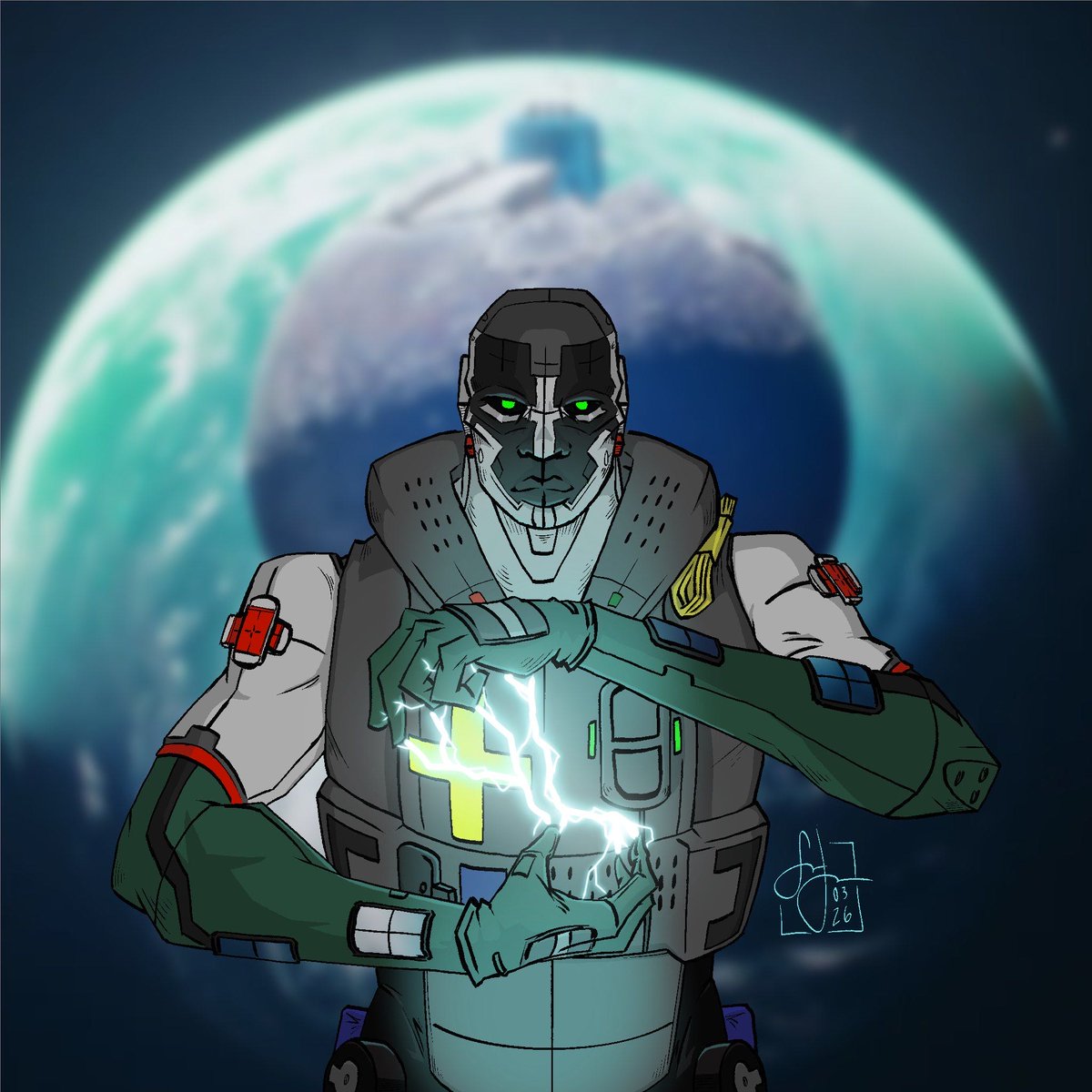 Happy Marathon launch day! Here is best boi Triage to celebrate 🚑
<a href="/MarathonTheGame/">NULL//TRANSMIT.ERR</a> @bungie #MarathonTakeover #MarathonArt