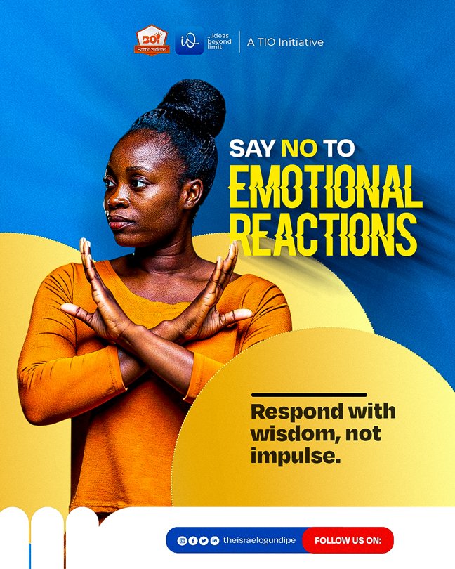 _IsraelOgundipe's tweet photo. Not every situation deserves a reaction.
Pause. Think. Then respond with wisdom.
SAY NO TO EMOTIONAL REACTIONS — Respond with wisdom, not impulse.🧠✨
#tioboi
#WisdomFirst #SelfControl #ThinkBeforeYouAct #Maturity #SayNoSeries https://t.co/CXoVqJMPv9
