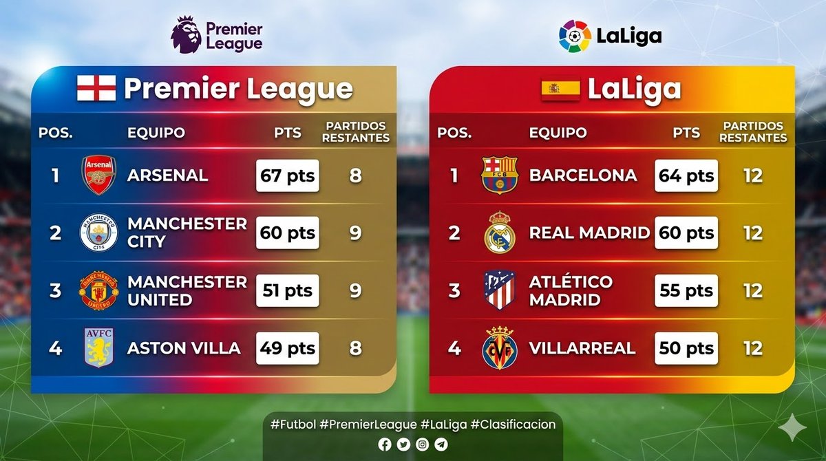 AlwinFerRM's tweet photo. 📷 ¡ASÍ ESTÁN LAS 5 GRANDES LIGAS DE EUROPA! 📷
El final de la temporada se acerca y la lucha por el título está al rojo vivo. ¿Quién se coronará campeón? 📷📷 https://t.co/Yola7ITeIl