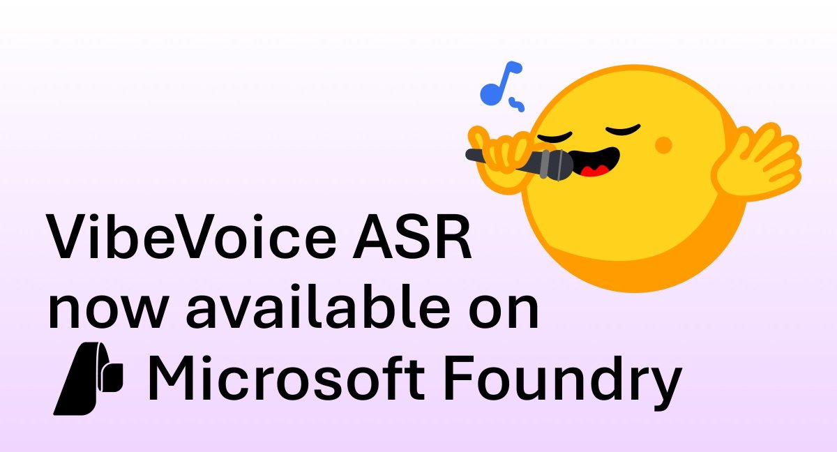 alvarobartt's tweet photo. 💥 New example out!

Deploy @Microsoft VibeVoice-ASR on Microsoft Foundry with @huggingface for multi-lingual STT!

Structured output with Who (Speaker), When (Timestamps), and What (Content), up to 60 minutes in a single pass.

Step-by-step in the thread 🧵 https://t.co/f6D0QvUixA