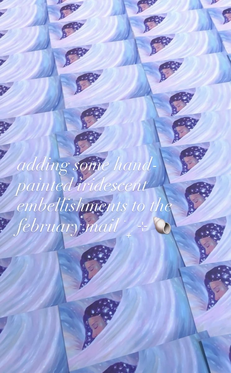 erinkatearcher's tweet photo. february snail mail went out today 🦪 including pearl-grey envelope with pegasus &amp; foliage sketched in ink, letter including the poem that inspired the piece (with other ink drawings), &amp; hand-painted duo chrome embellishments on each "brush the stars from your hair" print  ݁₊ ⊹ https://t.co/Q1RcbZJUAk