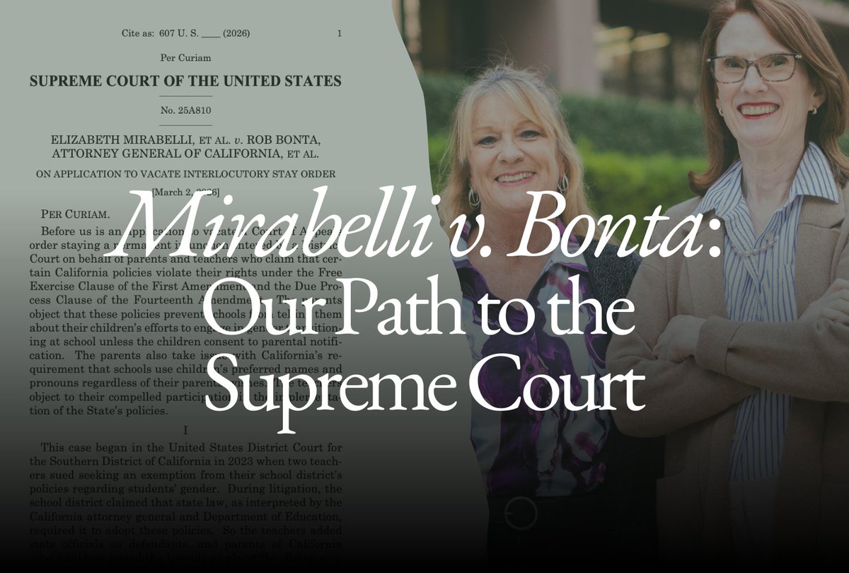 ThomasMoreSoc's tweet photo. Want to know how the Supreme Court came to rule against secret gender transition policies? 

It started with two brave teachers, parents, a class action—and now protects parental rights nationwide. 

Explore our full Mirabelli v. Bonta timeline ⬇️

https://t.co/jik1y4ub4E https://t.co/HECD6sAXEJ