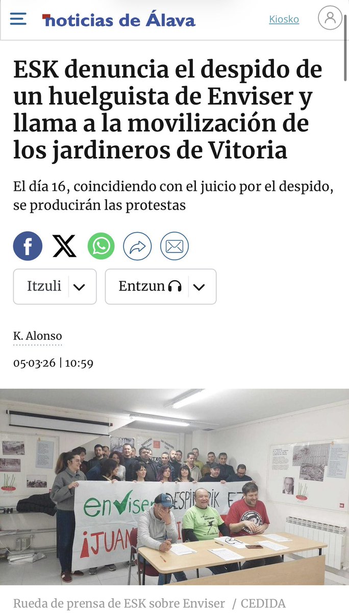 ¿Casualidad que te despidan después de hacer huelga?

Primero las trabajadoras de #Amvisa.
Ahora un trabajador de #Enviser tras la huelga de jardineros.

No es casualidad:
quieren castigar a quien se organiza y pelea por sus derechos.
#gasteiz
