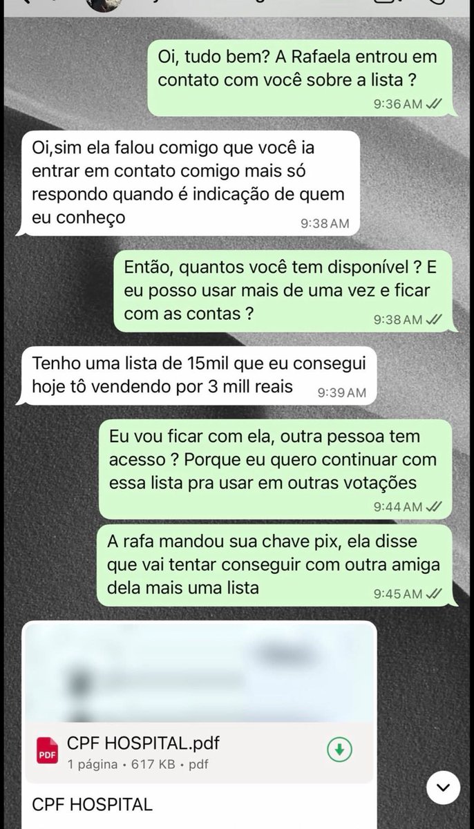 Tianomuller's tweet photo. 🚨 ESCÂNDALO NO #BBB26: Compra e venda de lista de CPFS, cadastros já prontos para serem utilizados nas votações, os valores estariam custando em média de 1.000 a 3.000 reais cerca de 15 mil "votos únicos" agora entendemos porque um lado sempre faz de 70 a 75% dos votos #RedeBBB https://t.co/NBDqSUIFyv