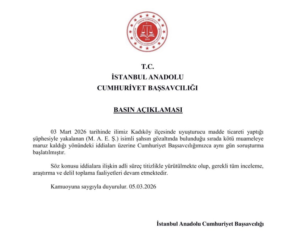 baristerkoglu's tweet photo. İstanbul Anadolu Cumhuriyet Başsavcılığı, Kadıköy Emniyeti Asayiş Şube Müdürlüğü’nde 18 buçuk yaşındaki şüpheliye işkence yapıldığı iddiası üzerine soruşturma açıldığını duyurdu👇 https://t.co/0VKKseH4xe