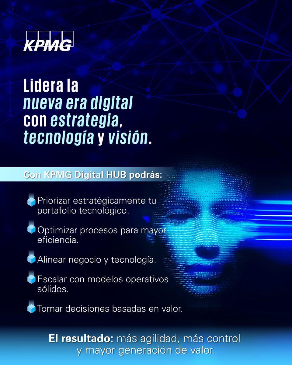 ➡️ La transformación digital no se trata solo de adoptar tecnología.
✅ Se trata de crear una ventaja competitiva sostenible.

Descubre cómo podemos impulsar tu estrategia digital con KPMG Digital HUB: ow.ly/KubY50Ym7AR