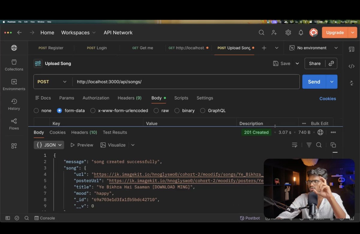 devHamza03's tweet photo. 📅 Day 120 of Cohort 2.0 | @sheryians_ 

Completed the Moodify project with final integrations like songs API and ImageKit.

Also practiced the full authorization flow by myself without referring to code.

A key lesson from @ankurdotio bhaiya: learn the flow, not just the code. https://t.co/2X0qIt1zDf