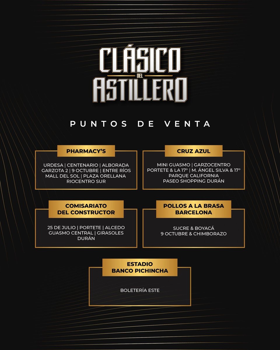 BSCIdoloEc's tweet photo. 👊🔥 Ya están a la venta las entradas para el #ClasicoDelAstillero en el Monumental.

💰 Precios:
Gen: $10 | Trib: $15 | Palco: $20 | Suite: $25

📍 Puntos: Pharmacys, Cruz Azul, El Constructor, Pollos a la Brasa Barcelona y Boleterías del Estadio. https://t.co/HBuH4sqH3J