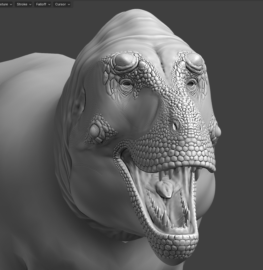 GvkTheGoober's tweet photo. more progress on stan the trex #paleoart #dinosaur #Blender3D https://t.co/1Fxa66vOeX