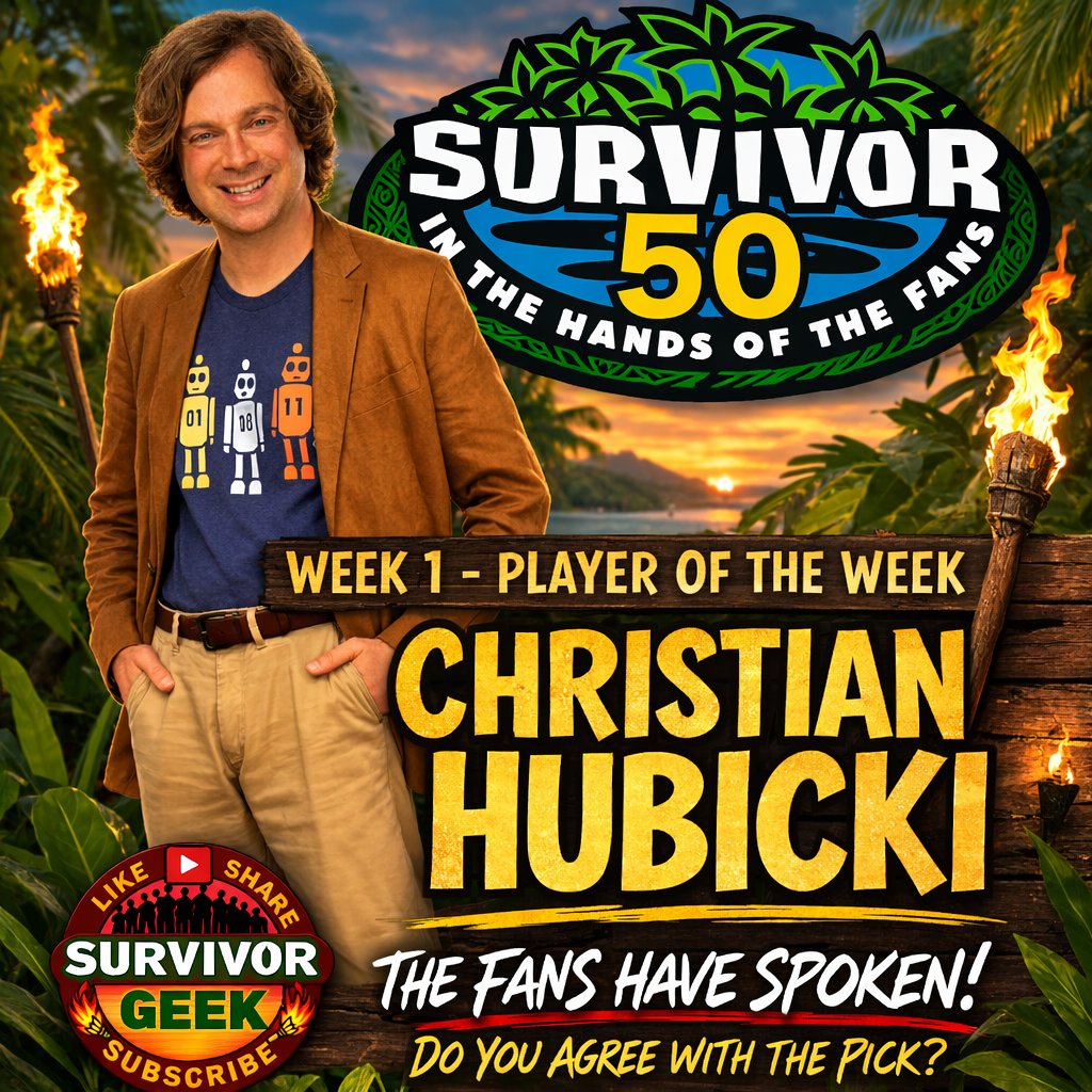 🏆 Survivor 50 – Player of the Week (Ep 1)

The fans have spoken…
 Christian Hubicki takes the first Player of the Week! 🎉
Do you agree with the pick?
Who impressed you most in the premiere?

#Survivor50 #Survivor2026 #Survivor 
<a href="/chubicki/">Christian Hubicki</a>