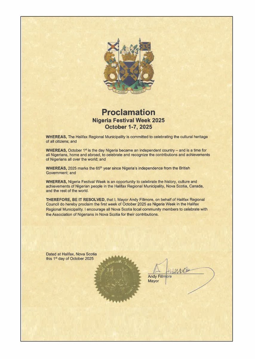 As part of Nigerian Festival Week 2025, Nigerians gathered at Grand Parade, Halifax to celebrate Nigeria’s Independence Day with a flag-raising ceremony and proclamation by the Mayor. Mayor Andy Fillmore was represented by Councillor John Young.
#2025Moments #ANNSCommunity