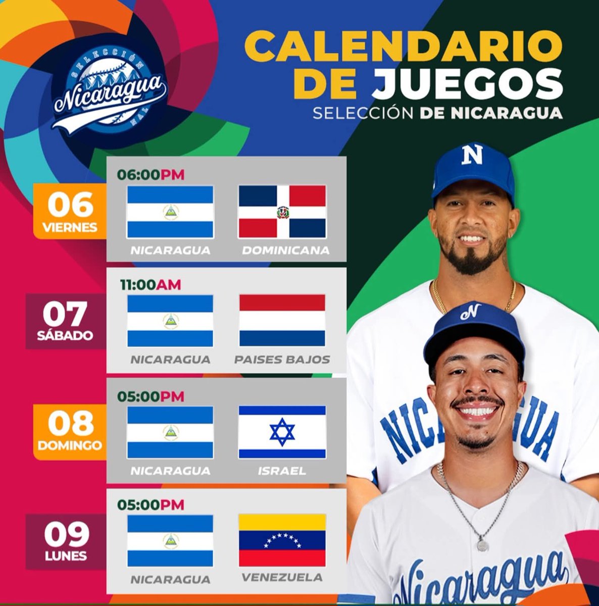La selección nicaragüense de béisbol está lista para dejarlo todo en el diamante 🇳🇮⚾

Aquí te dejamos el calendario de juegos de Nicaragua en el #ClásicoMundial.