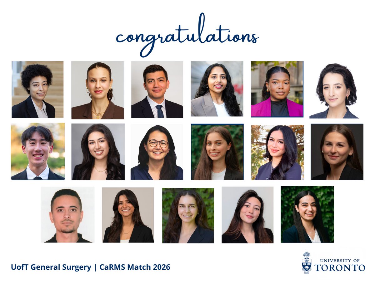 UofTGSx's tweet photo. We are thrilled to welcome our newest General Surgery residents to the University of Toronto following this year's CaRMS match! 🎉 Welcome to the program! @UofTGSx @UofTSurgery #carms2026 https://t.co/a9M9ZyzXfp